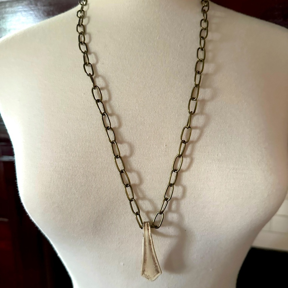 Distressed flatware spoon pendant Large long chain necklace 25” bent spoon
